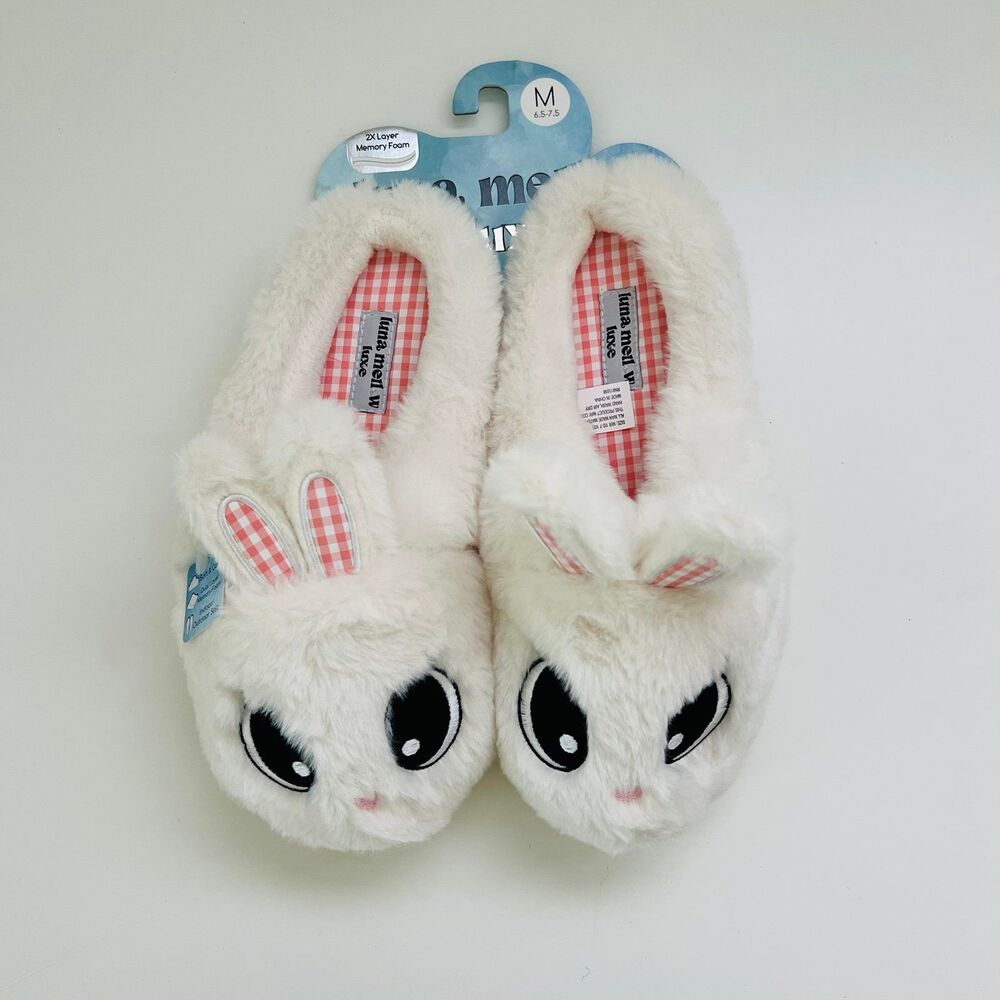 LUNA MELLOW Luxe Plush Bunny 2x Layer Memory Foam Slippers - M (US 6.5 - 7.5)